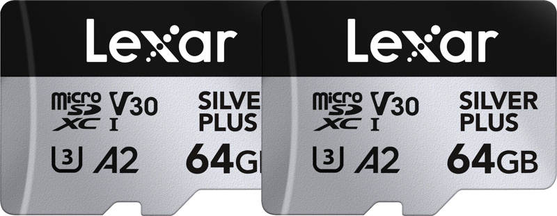 Lexar microSDXC Silver Plus 1066x UHS-I/U3/A2/4K R205/W100 (V30) 64GB - 2pack – för filmskapare