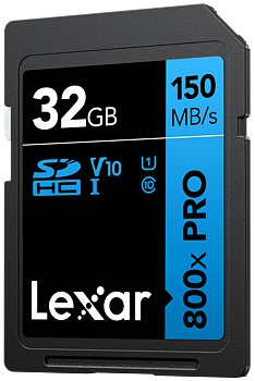 Lexar SDHC 800x Pro UHS-I cards, C10 (V10) U1, R150, 32GB