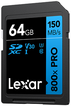 Lexar SDXC 800x Pro UHS-I cards, C10 (V30) U3, R150, 64GB