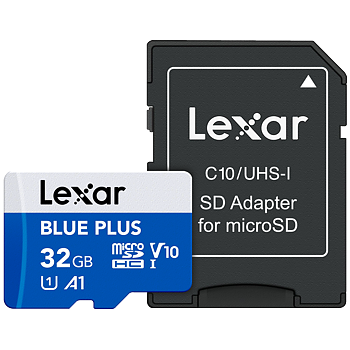 Lexar microSDHC Blue Plus UHS-I with SD adapter, up to 100MB/s read  C10/A1/U1 (V10) 32