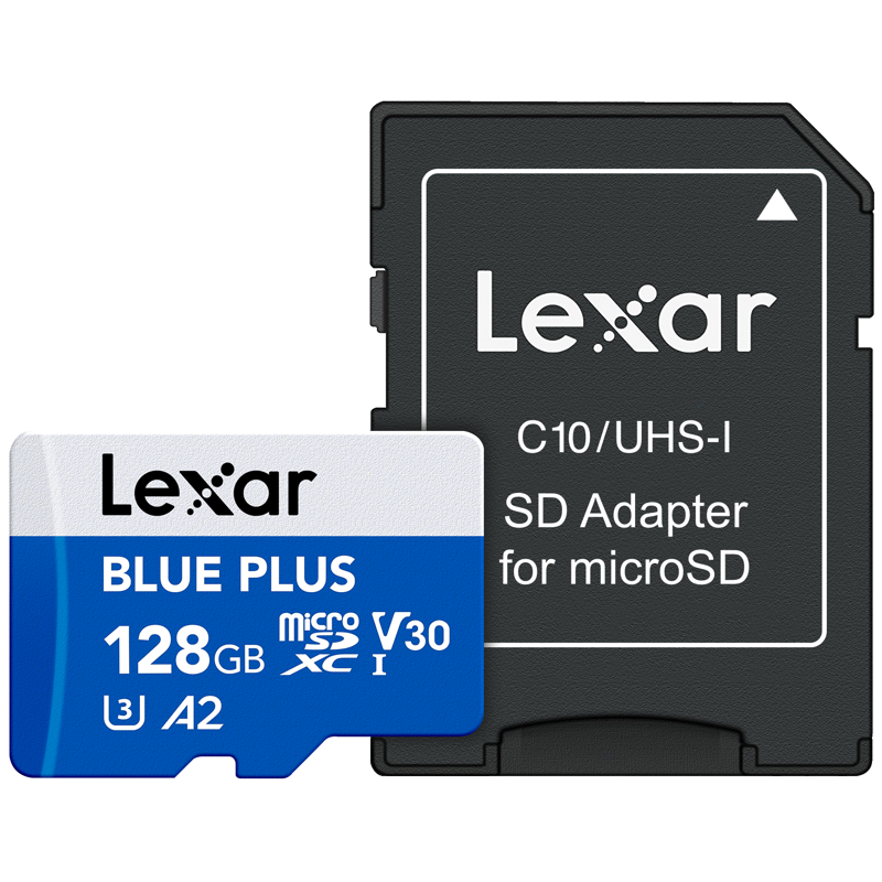 Lexar microSDHC Blue Plus UHS-I with SD adapter, up to 170MB/s read  C10/A2/U3 (V30) 128GB
