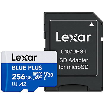 Lexar microSDHC Blue Plus UHS-I with SD adapter, up to 170MB/s read  C10/A2/U3 (V30) 256GB