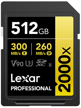 Lexar SDXC Pro 2000X UHS-II U3 R300/W260 (V90) 512GB