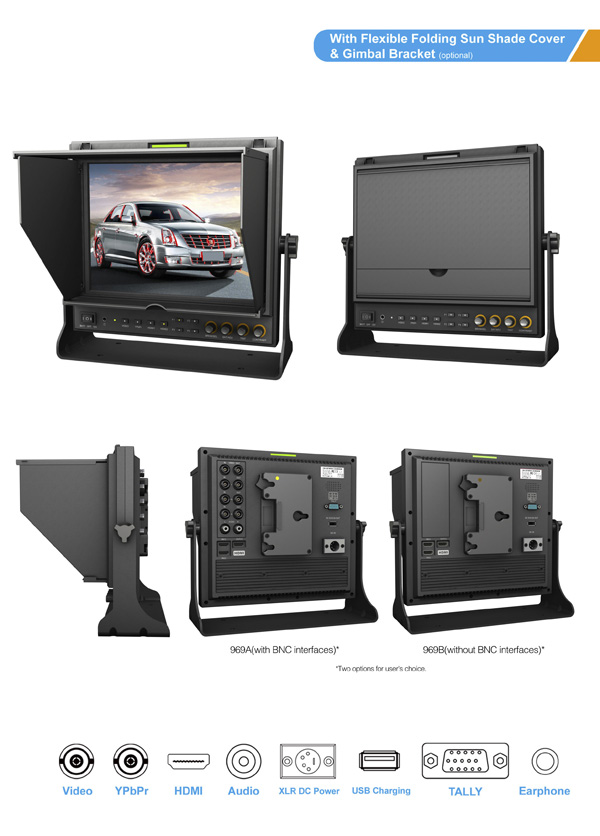 9" Kamera Monitor Pro kit 969A/O/P Kit +salkku 4:3 - 4
