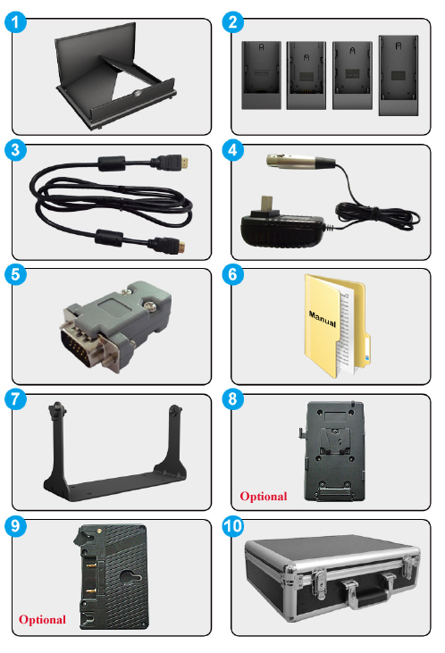 9" Kamera Monitor Pro kit 969A/O/P Kit +salkku 4:3 - 6