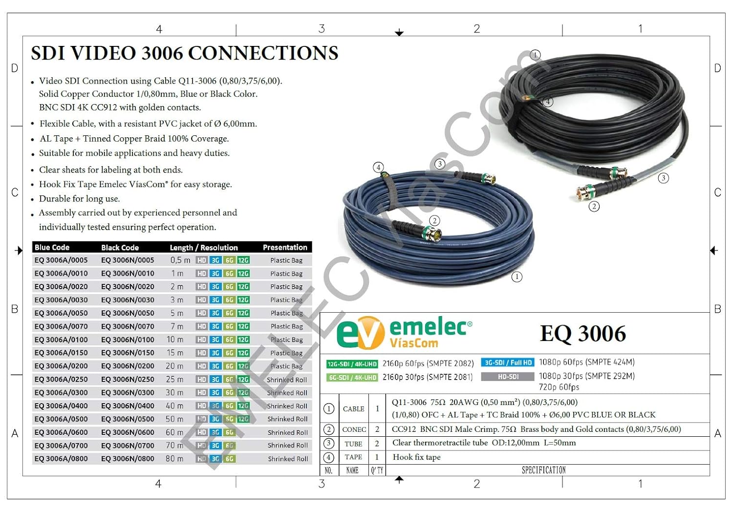 Emelec 12G-SDI 4k cable 50m - 5