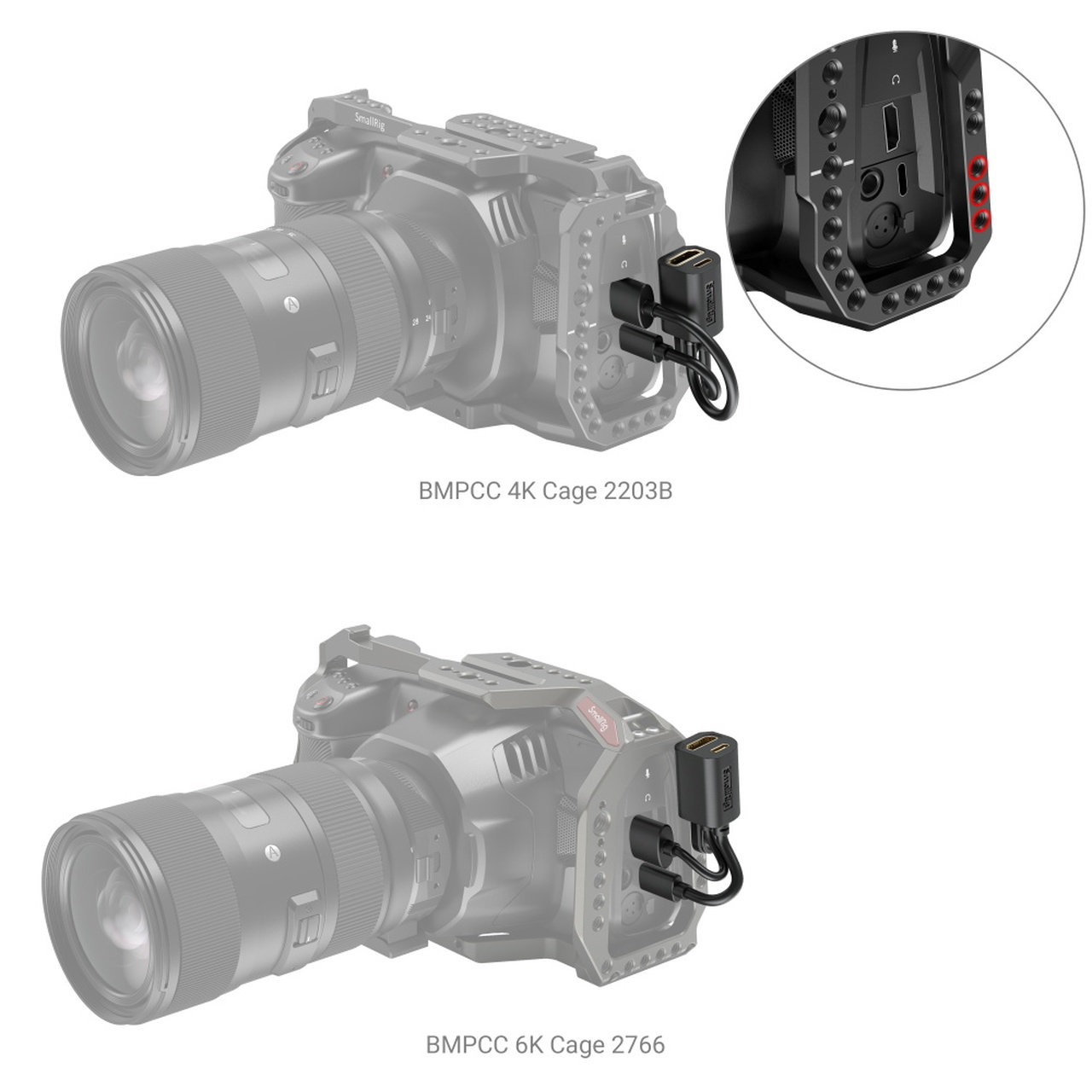 SmallRig HDMI & Type-C Adapter for BMPCC 4K & 6K Camera Cage 2960 - 5