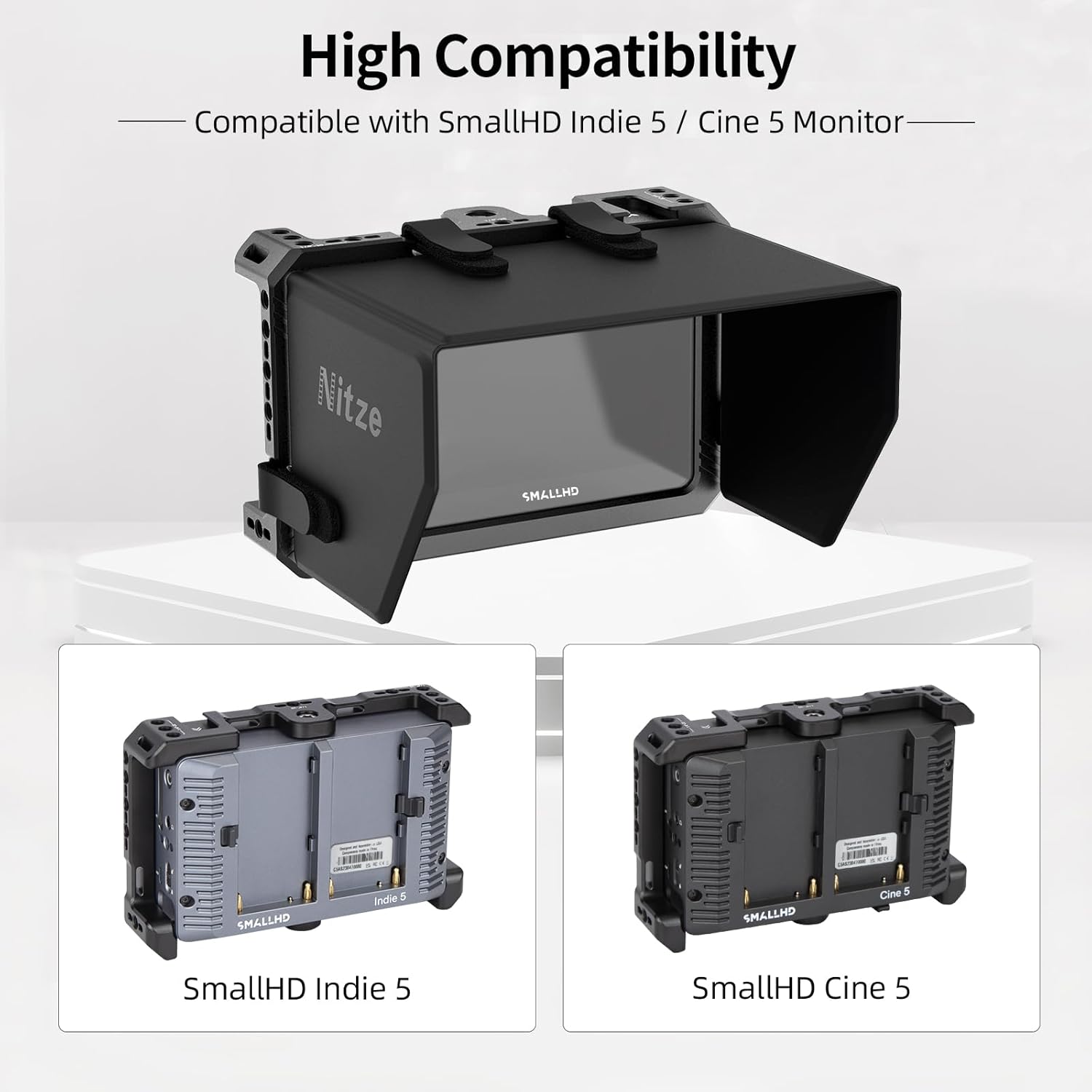 Nitze Cage Kit für SmallHD Indie 5 / Cine 5 Monitor mit Sonnenblende - JT-S03B - 2