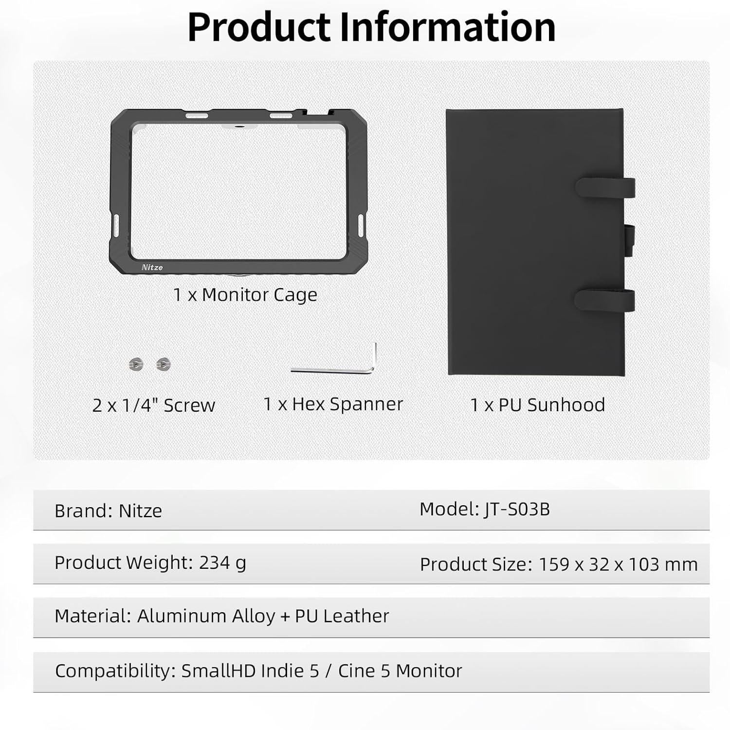 Nitze Cage Kit für SmallHD Indie 5 / Cine 5 Monitor mit Sonnenblende - JT-S03B - 4
