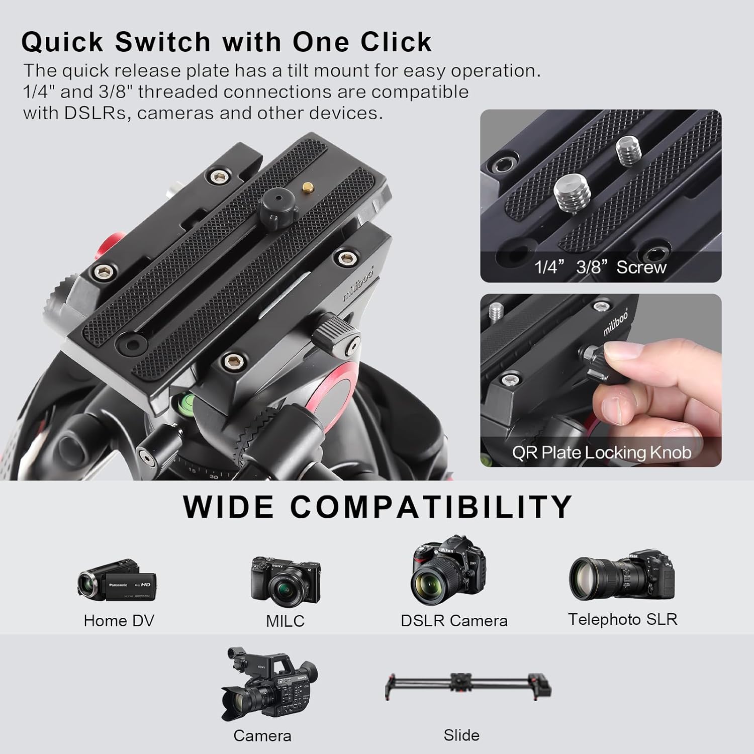 Miliboo MTT605B Carbon Fiber Video Tripod Kit with Ground Spreader - 14