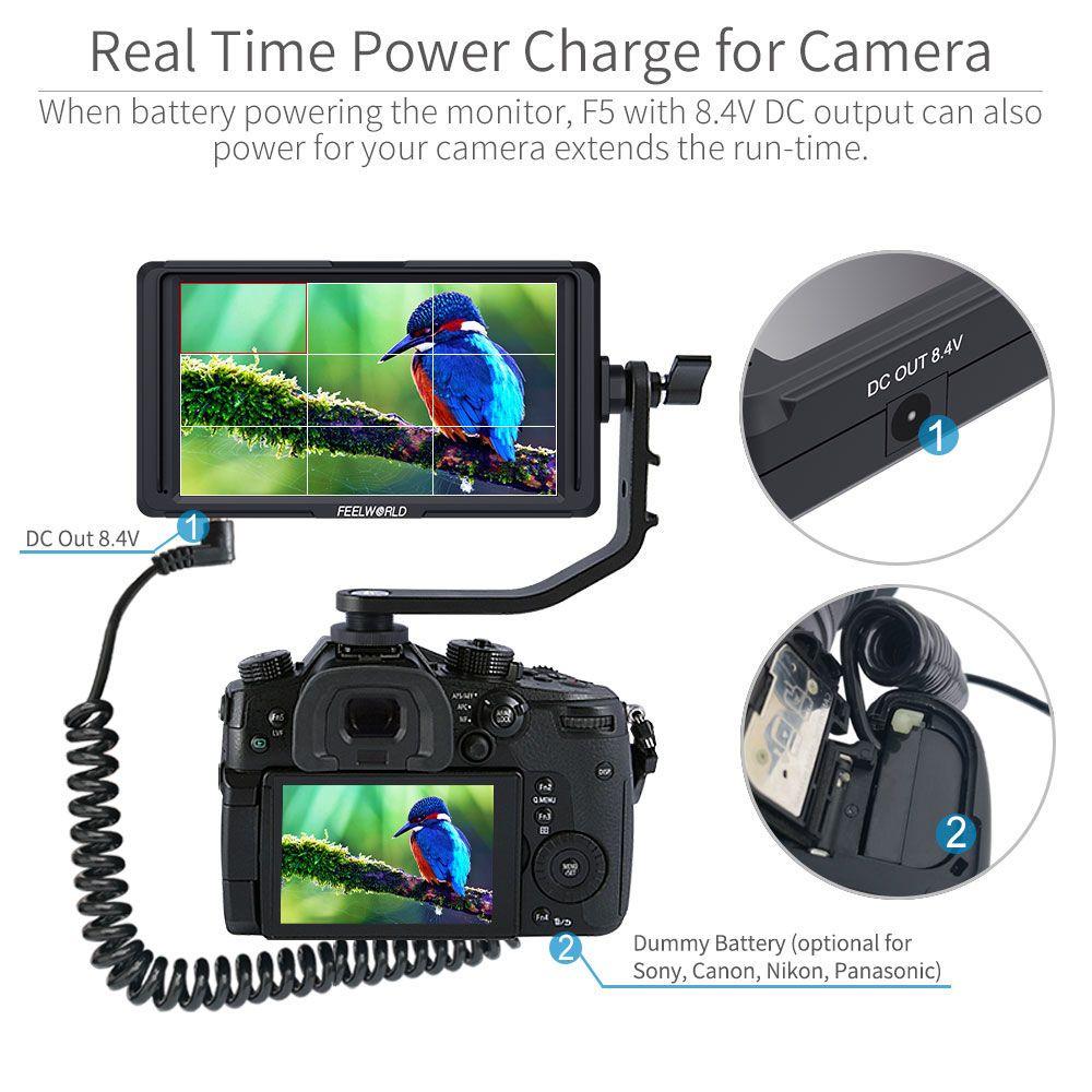 Feelworld F5  5" 4K HDMI camera monitor with powerOption and Swivel Tilt Arm - 8
