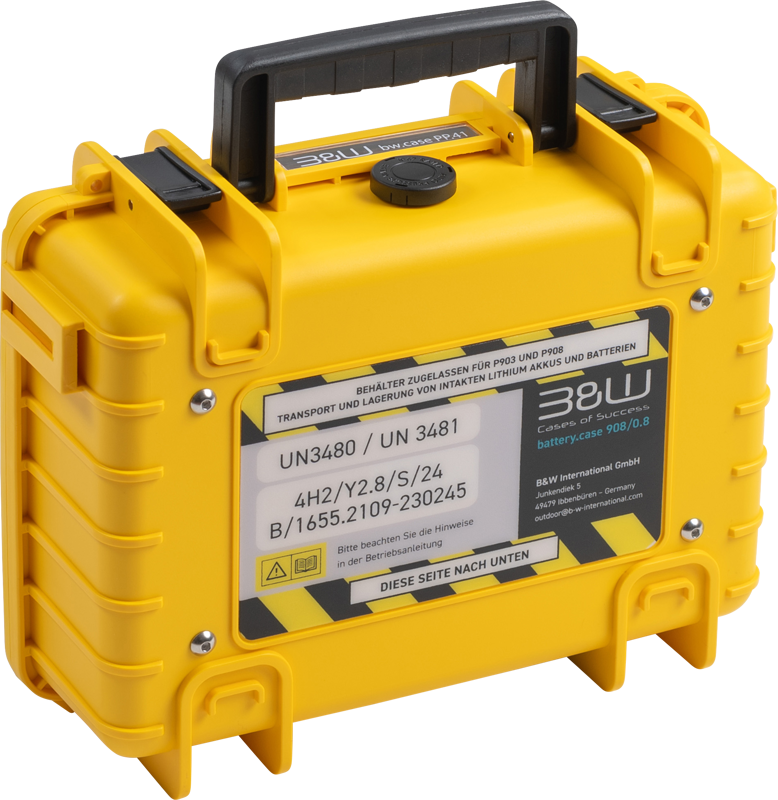 B&W Outdoor Cases BW Outdoor Battery.case P908.08. Transport & Storage of defective lithium batteries, yellow