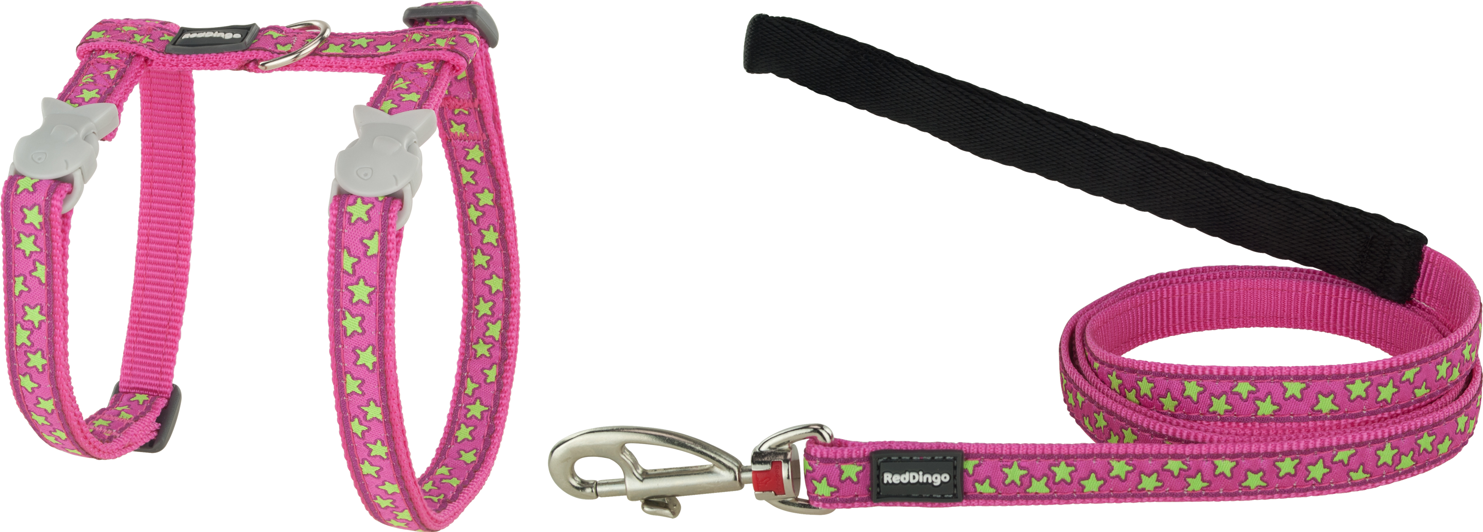 Kattsele Hot pink Limegröna Stjärnor från Red Dingo