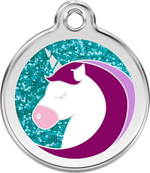 ID-bricka Enhörning Glitter inkl. gravyr från Red Dingo