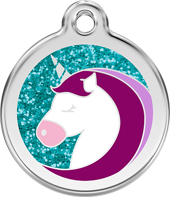 ID-bricka Enhörning Glitter inkl. gravyr från Red Dingo