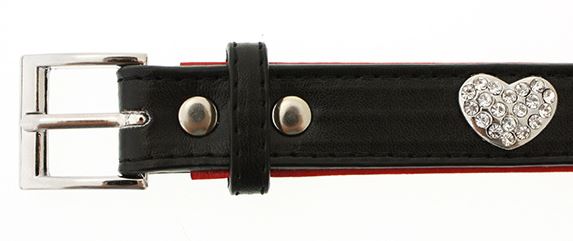 Hundhalsband + koppel - Svart + Röttläder och strassdetaljer - 6