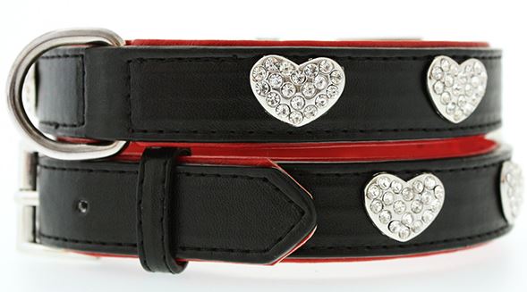 Hundhalsband + koppel - Svart + Röttläder och strassdetaljer - 4