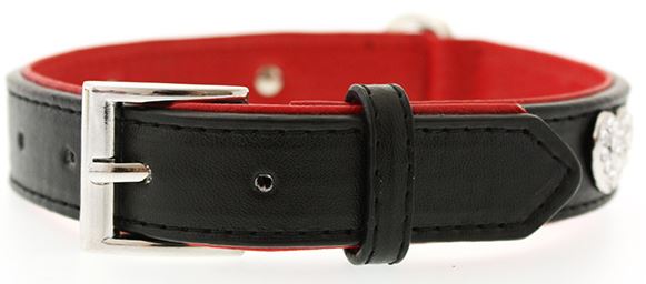 Hundhalsband + koppel - Svart + Röttläder och strassdetaljer - 5