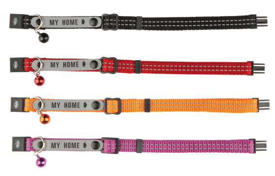 Katthalsband med reflex och "My Home" adressfack