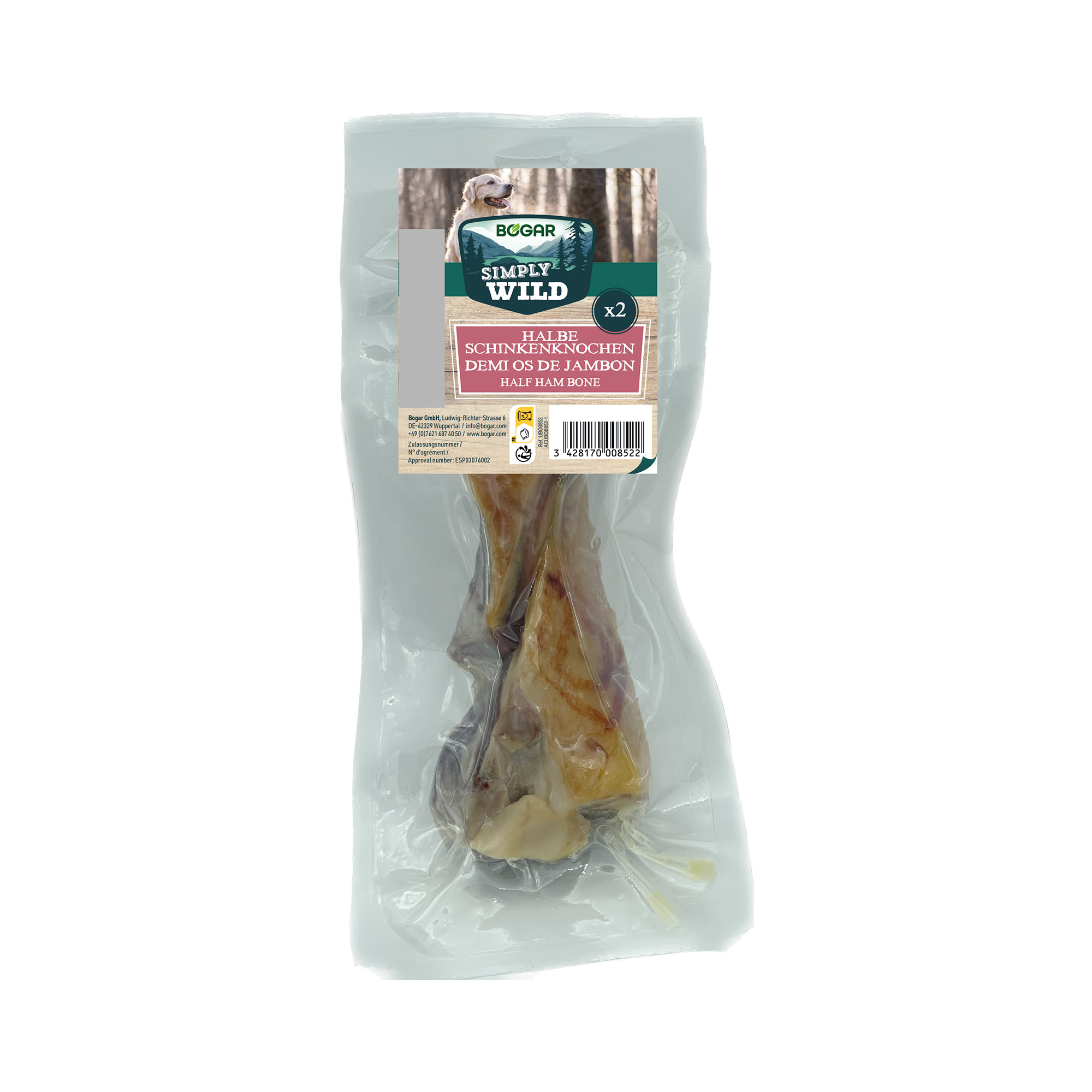 Simply Wild 1/2 Ham bone 2-p Dog Bogar