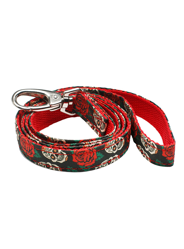 Hundkoppel och hundhalsband - Döskalle och rosor -  - 2