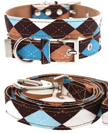 Hundhalsband och koppel i set Argyle