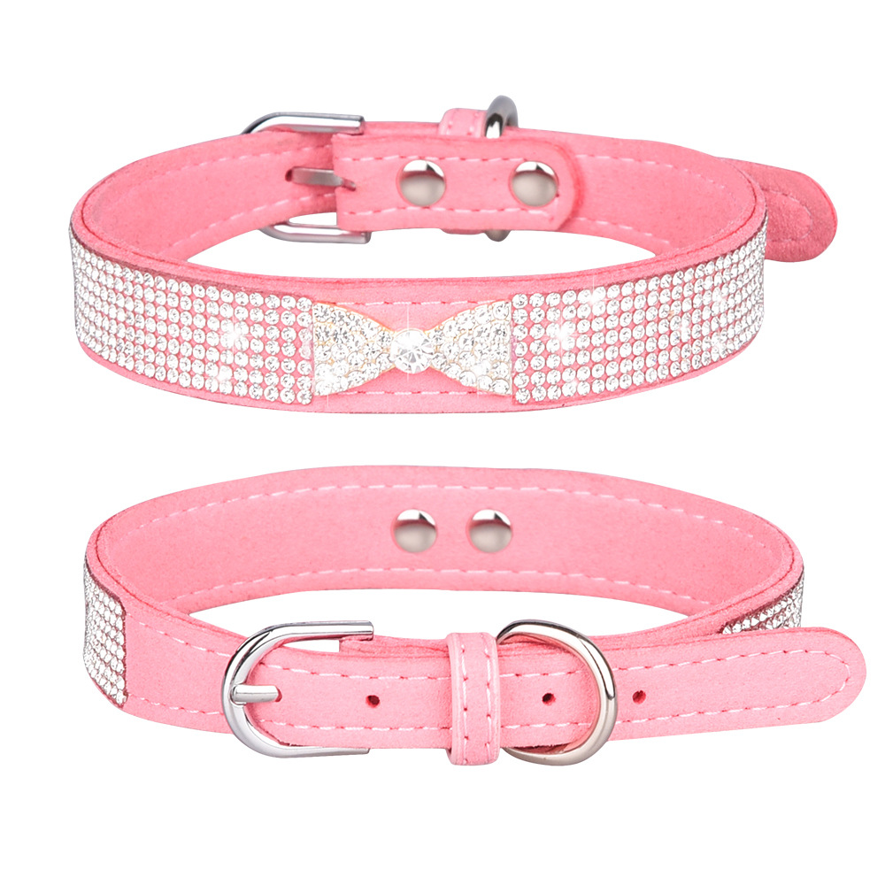 Hundhalsband Strass Ljus Rosa 33cm - 39cm