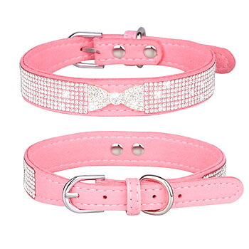 Hundhalsband Strass Ljus Rosa 33cm - 39cm