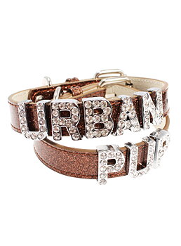Hundhalsband läder - Brun Glitter - Bokstavshalsband