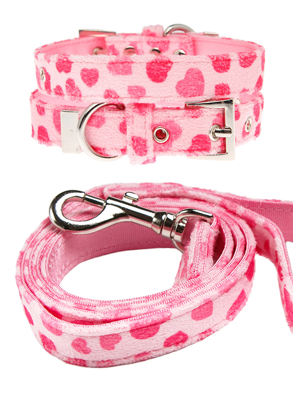 Hundkoppel och hundhalsband Rosa hjärtan
