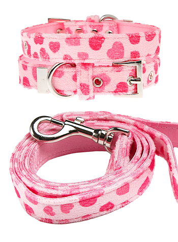 Hundkoppel och hundhalsband Rosa hjärtan