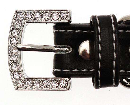 Hundhalsband + koppel - Svart läder med strassdetaljer - 6
