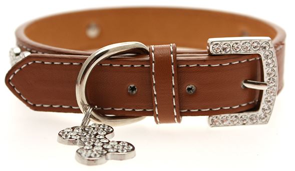 Hundhalsband + koppel - Brunt läder med strassdetaljer - 5