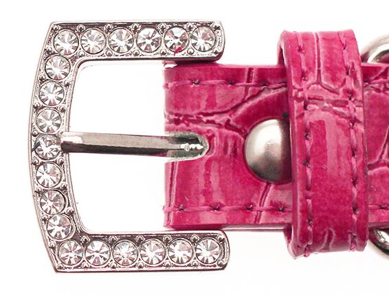 Hundhalsband + koppel - Rosa läder och strassdetaljer - 6