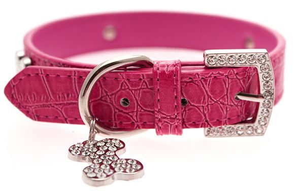 Hundhalsband + koppel - Rosa läder och strassdetaljer - 5