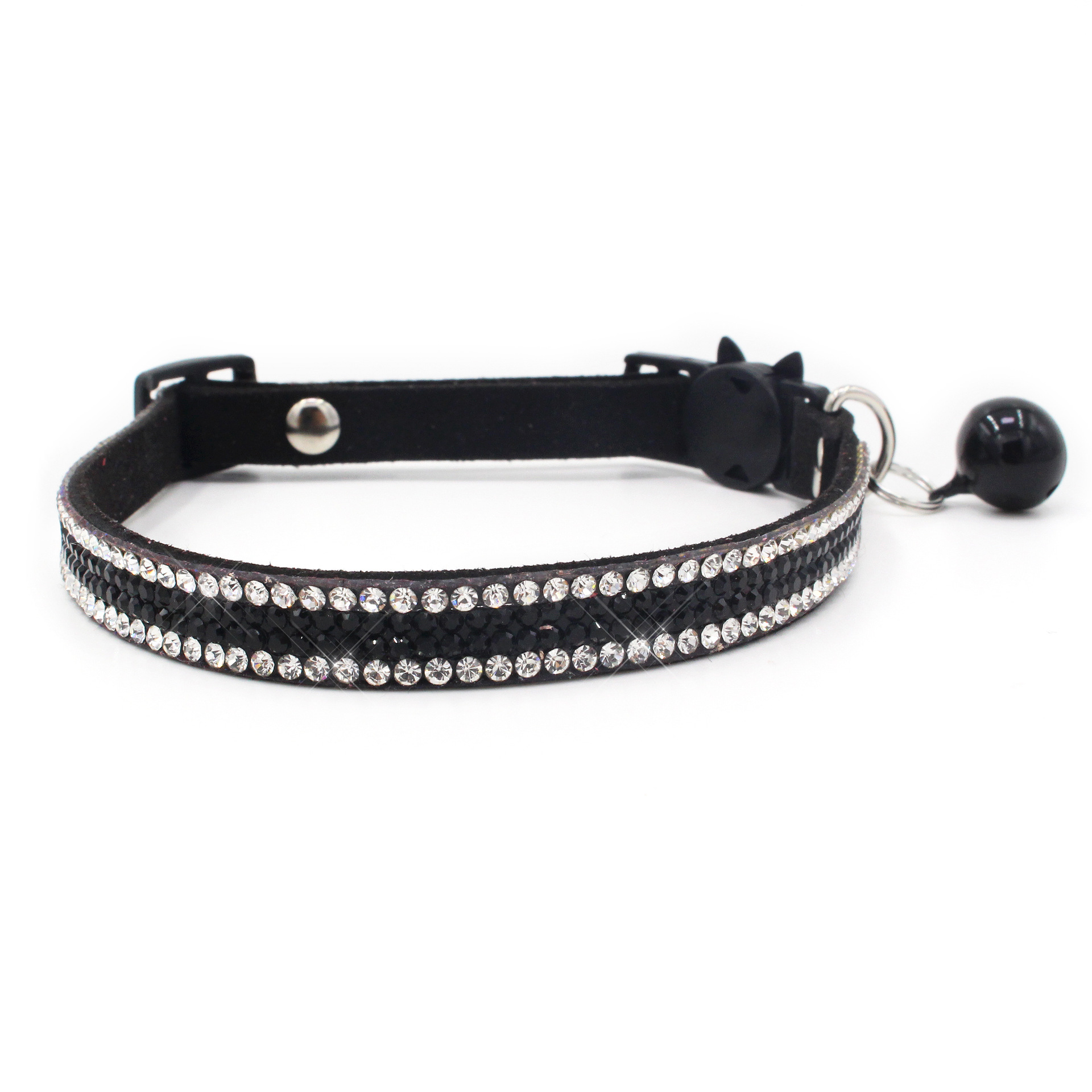 Katthalsband strass svart vitt