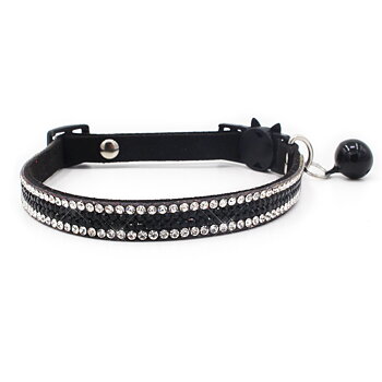 Katthalsband strass svart vitt