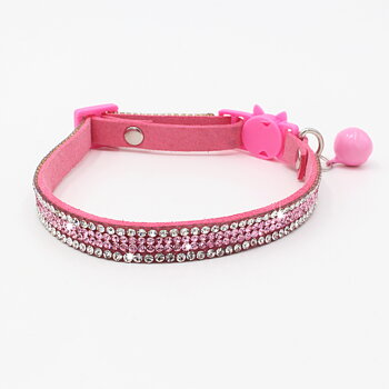 Katthalsband strass Rosa vitt