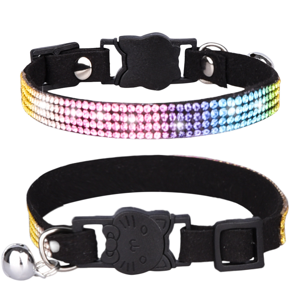Kattungehalsband Strass Svart Rainbow XS