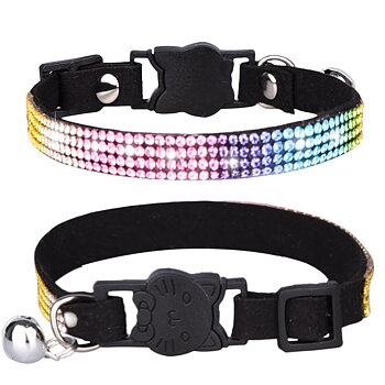 Kattungehalsband Strass Svart Rainbow XS