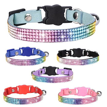 Kattunge halsband Rosa strass Rainbow XS