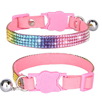 Kattunge halsband Rosa strass Rainbow XS