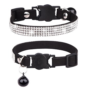 Kattunge halsband Svart Strass XS