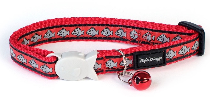 Katthalsband Klarröd reflex med fisk mönster från Red Dingo