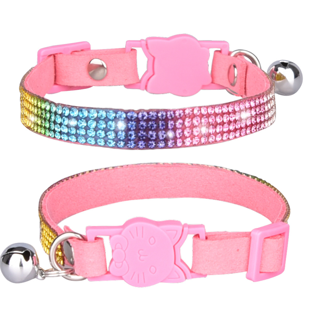 Katthalsband med strass Rosa Rainbow
