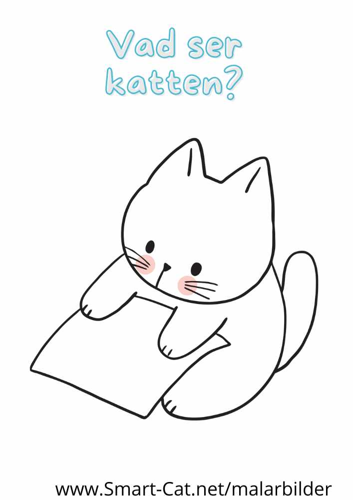 Målarbild Katt som läser. Gratis målarbild att skriva ut.