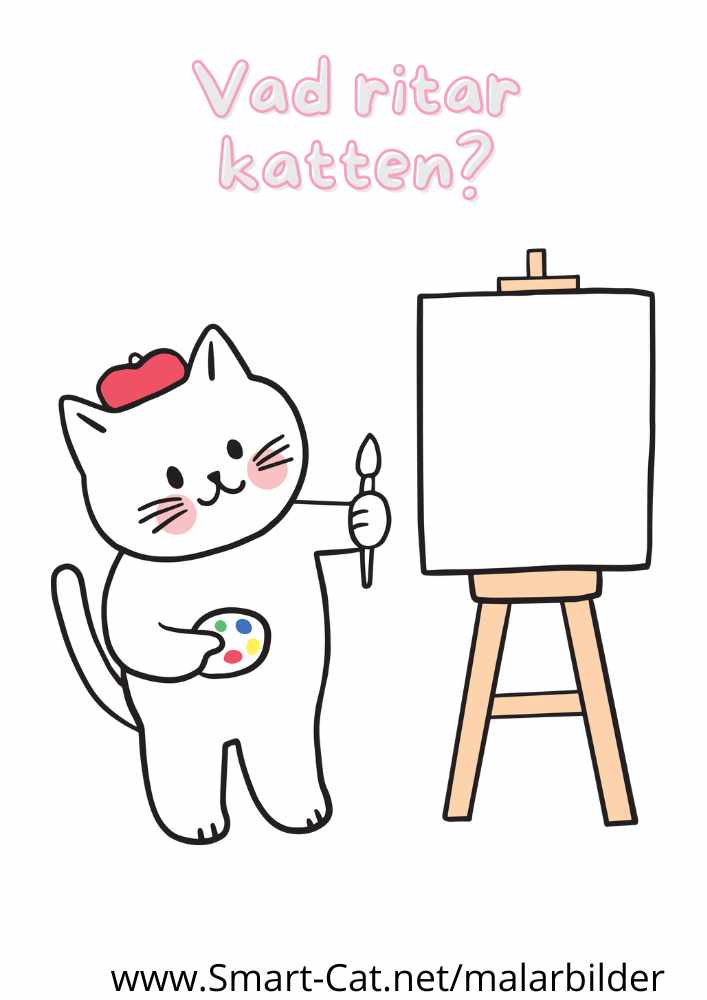 Målarbild katt som målar. Gratis målarbild att skriva ut.