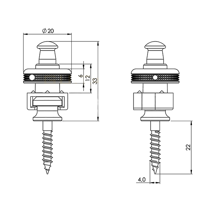 Schaller S-Lock Strap Buttons Black Chrome (2-Pack) - 2