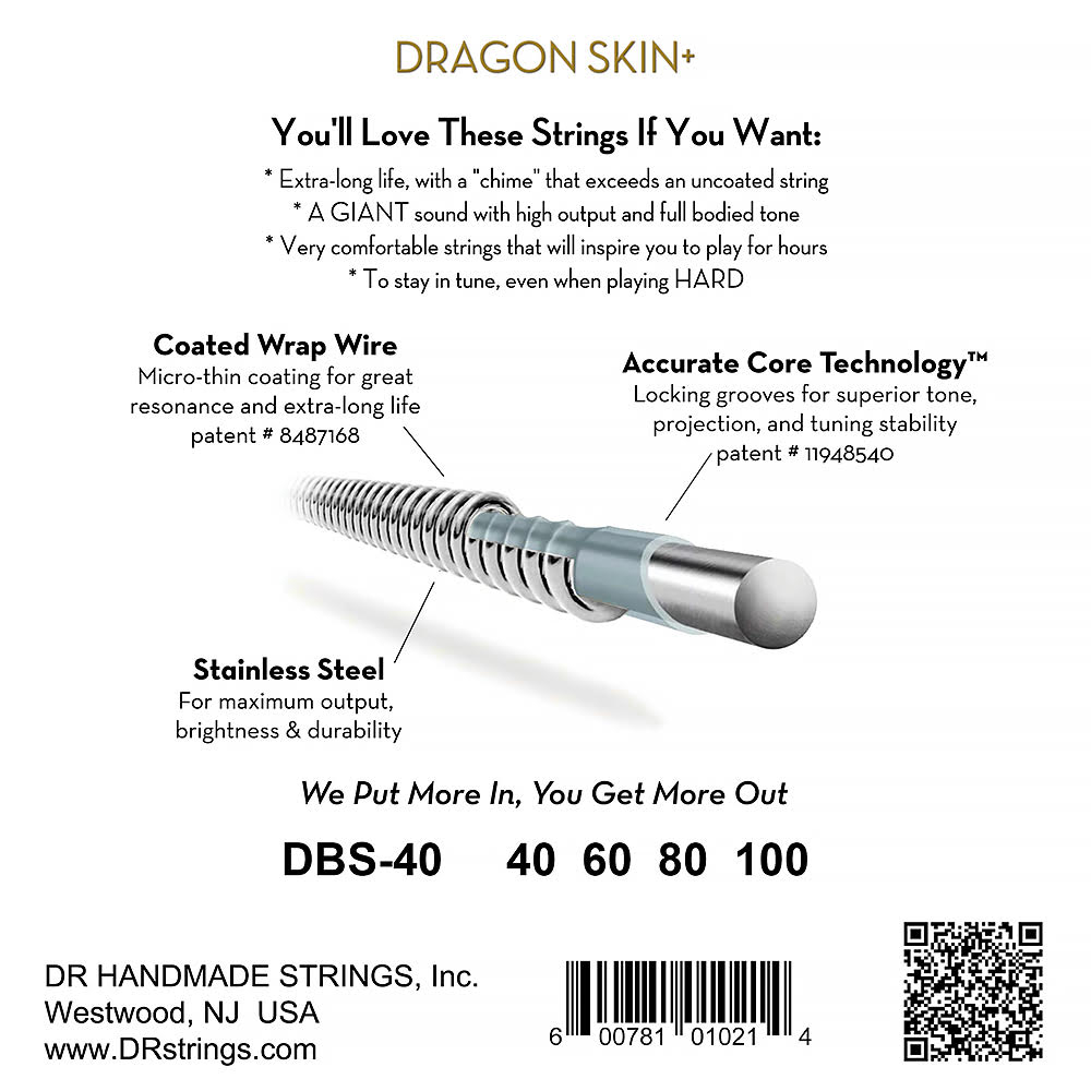 DR Dragon Skin+ DBS-40 Stainless Steel Bass Strings 040-100 - 2