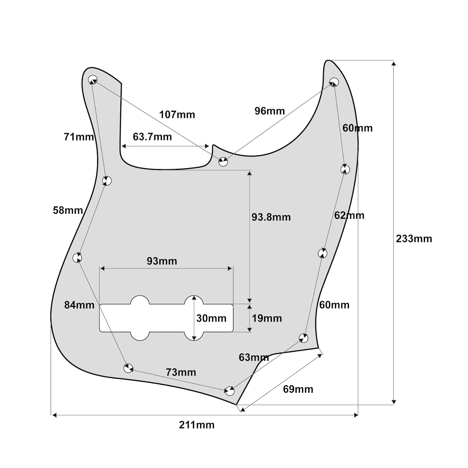 Pickguard Jazz Bass 3-Ply (White) - 2